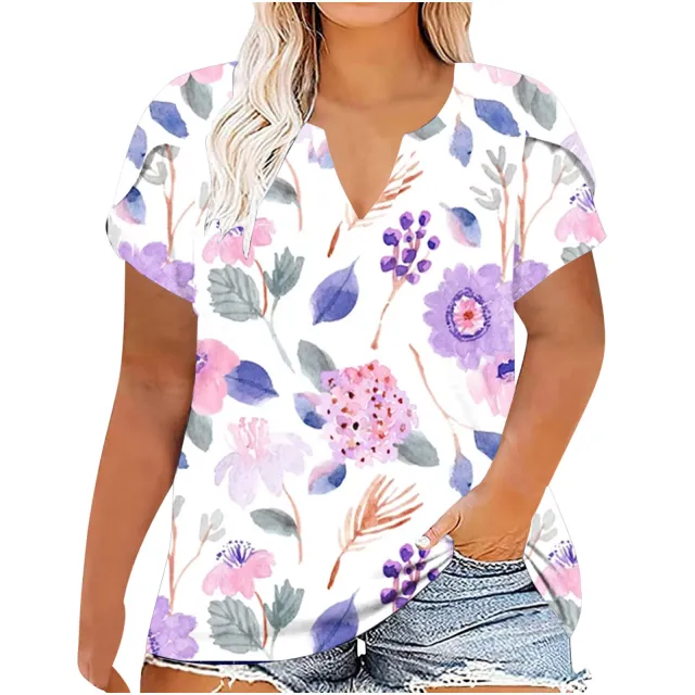 European And American Women's Large Short Sleeved T shirt For Women White Background Flowers - Shop at LoveMi