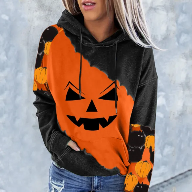 Ladies Printed Long Sleeve Hooded Loose Sweatshirt B Xl - Shop at LoveMi