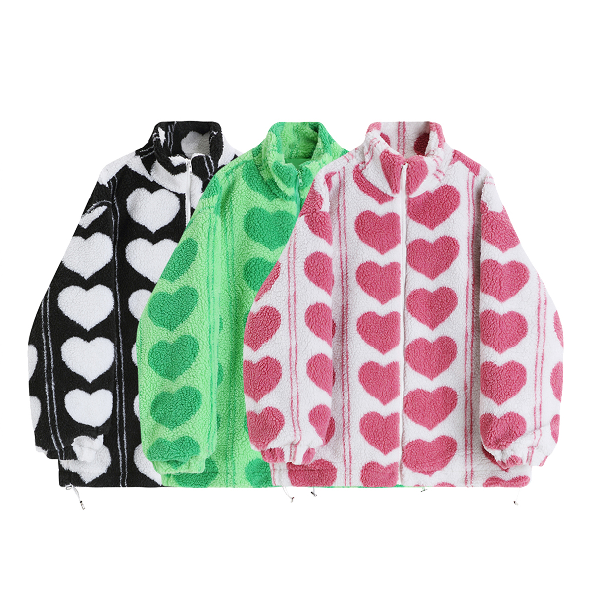 Women's Loose Heart Pattern Lamb Wool Puffer Jacket