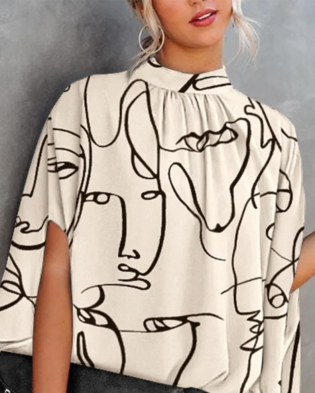 Women's New Casual Fashion Digital Print Split Doll Sleeve T Shirt St178011 Head Portrait - Shop at LoveMi