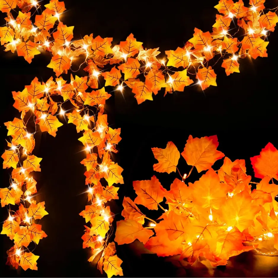 2-Pack Lighted Fall Garland 16.4ft Total, 40
