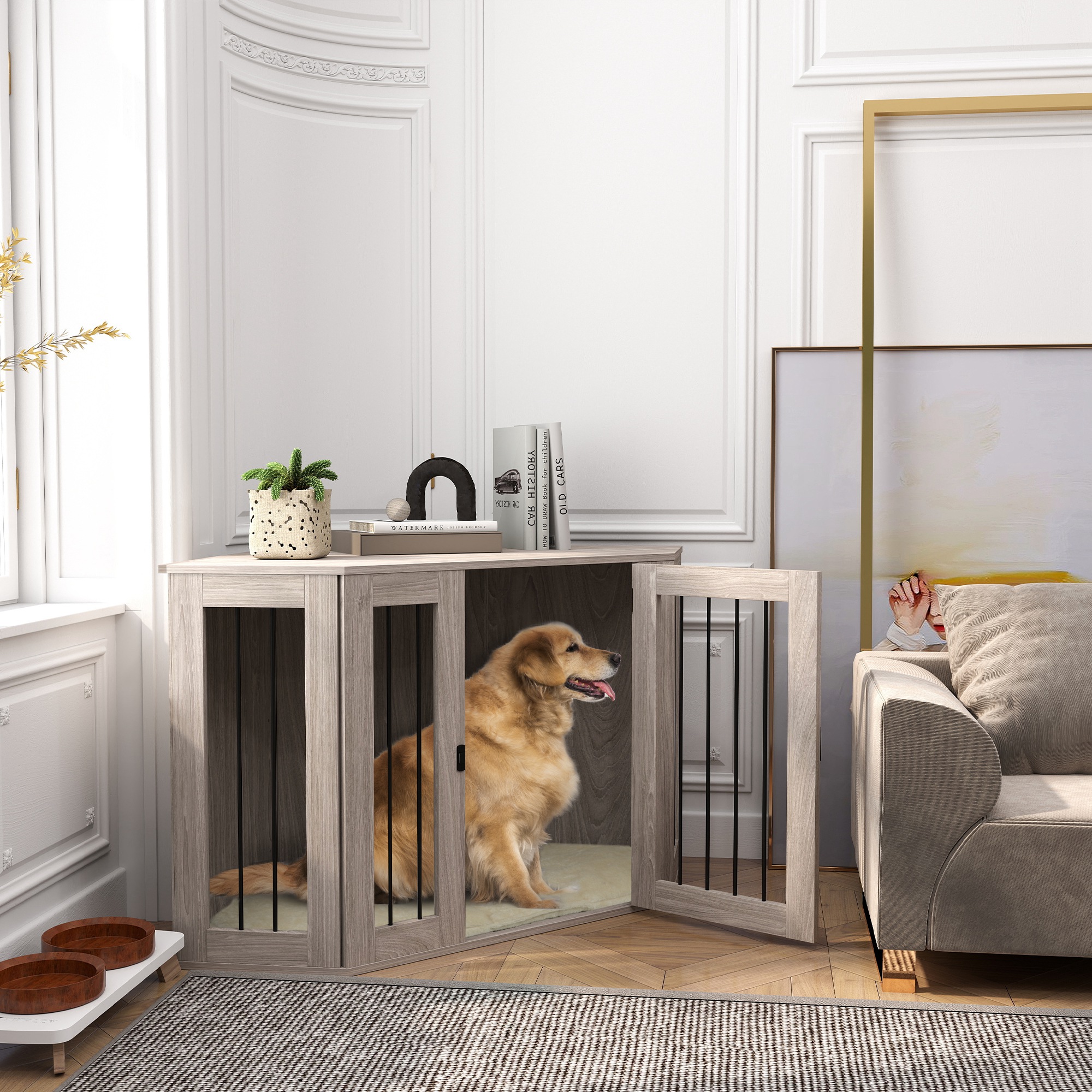 Dog Cage Furniture Side Table With Soft Cushion, 122 X 61 X 71 Cm — image 8