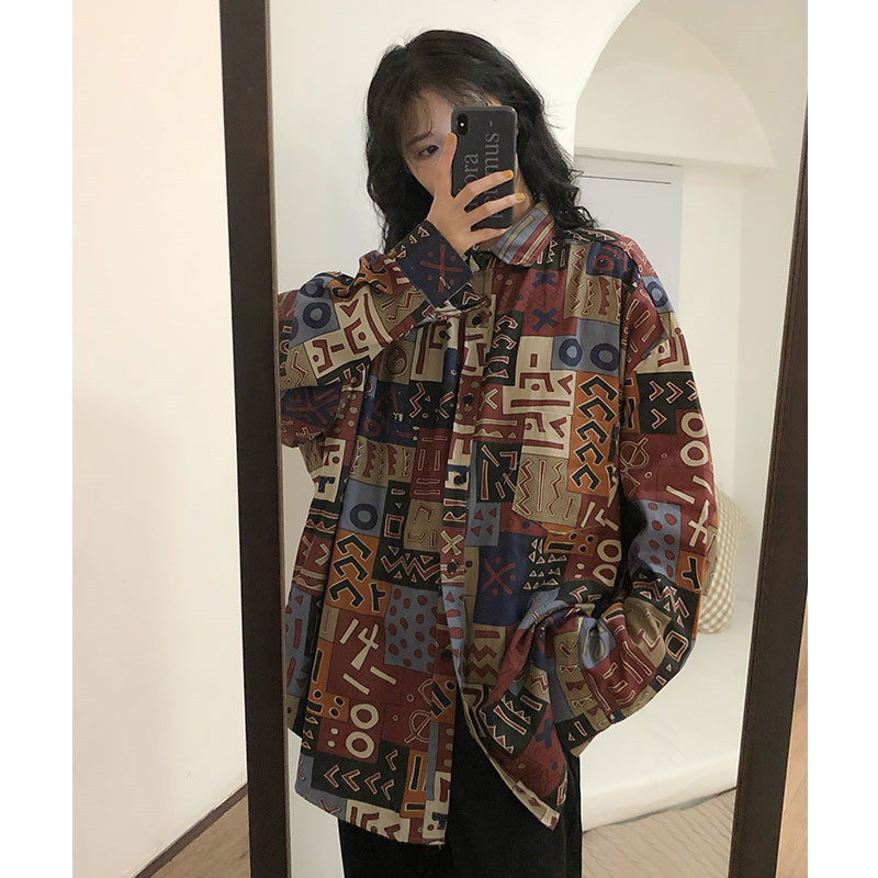 Title 6, Womens Retro Print Loose Outer Long-sleeved To...