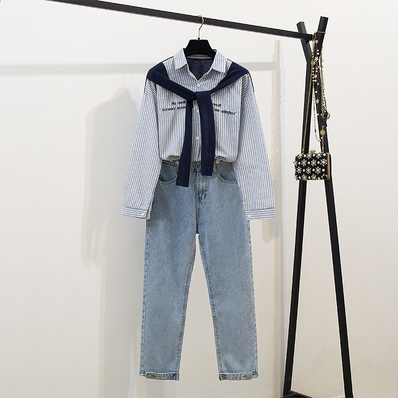 Western Style Shirt Top Jeans Small Two-piece Suit