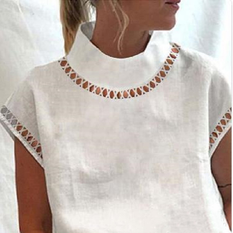 New European And American Women's Clothing Pullover Solid Color Lace Slim Stand Collar Shirt