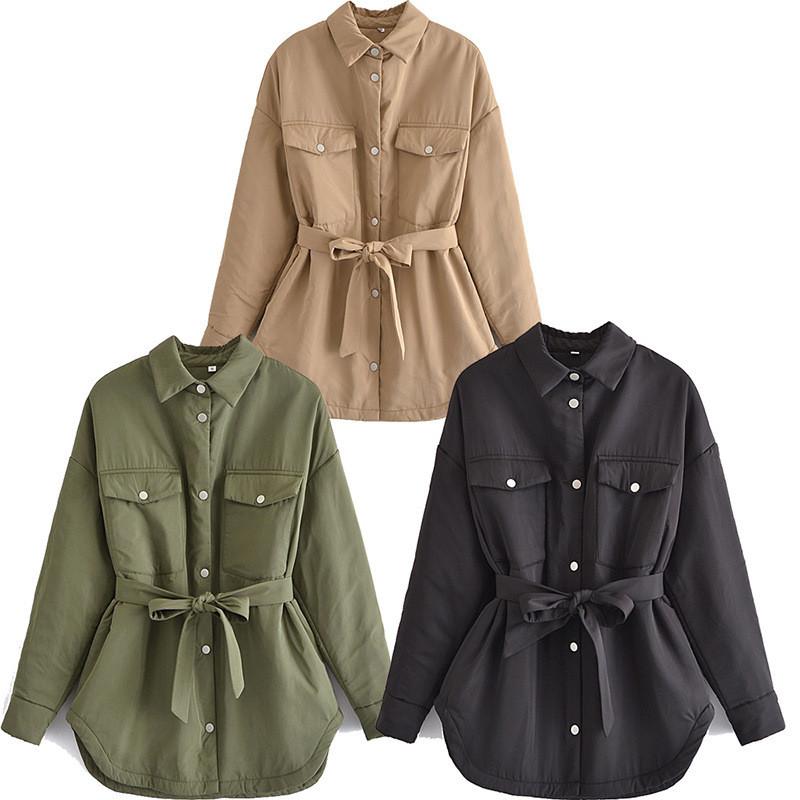 European And American Style Women's Belted Shirt Jacket Long Sleeves