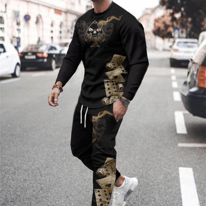 3d Digital Printing Crew Neck Sweater Sports Trousers Suit