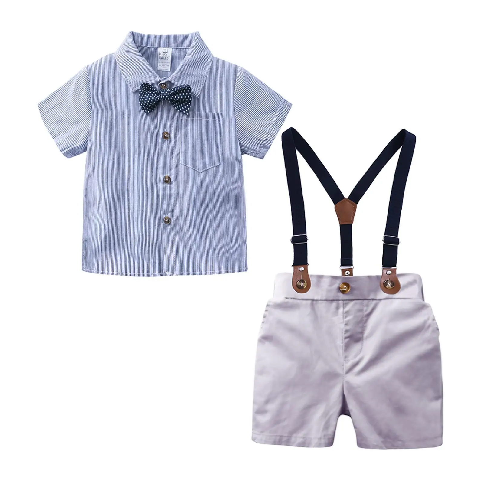 Boys Striped Romper Overalls Three Piece Set