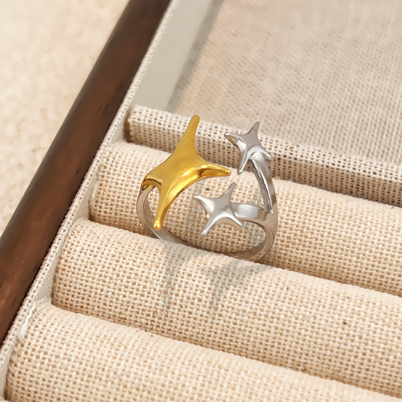 European American Popular 18K Gold Contrast Stainless Steel Ring