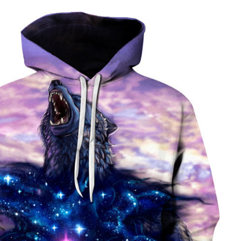 3D Digital Animal Print Hooded Round Neck Sweatshirt