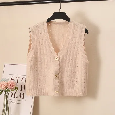 Woolen Knitted Vest Women's Tank Top Spring And Autumn Apricot - Shop at LoveMi