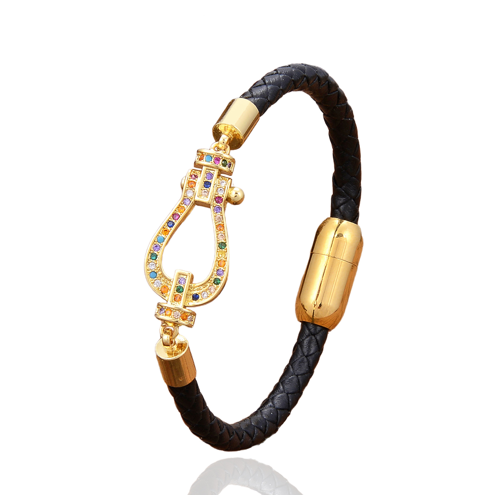 Zircon Inlaid Leather Strap Bracelet Woven