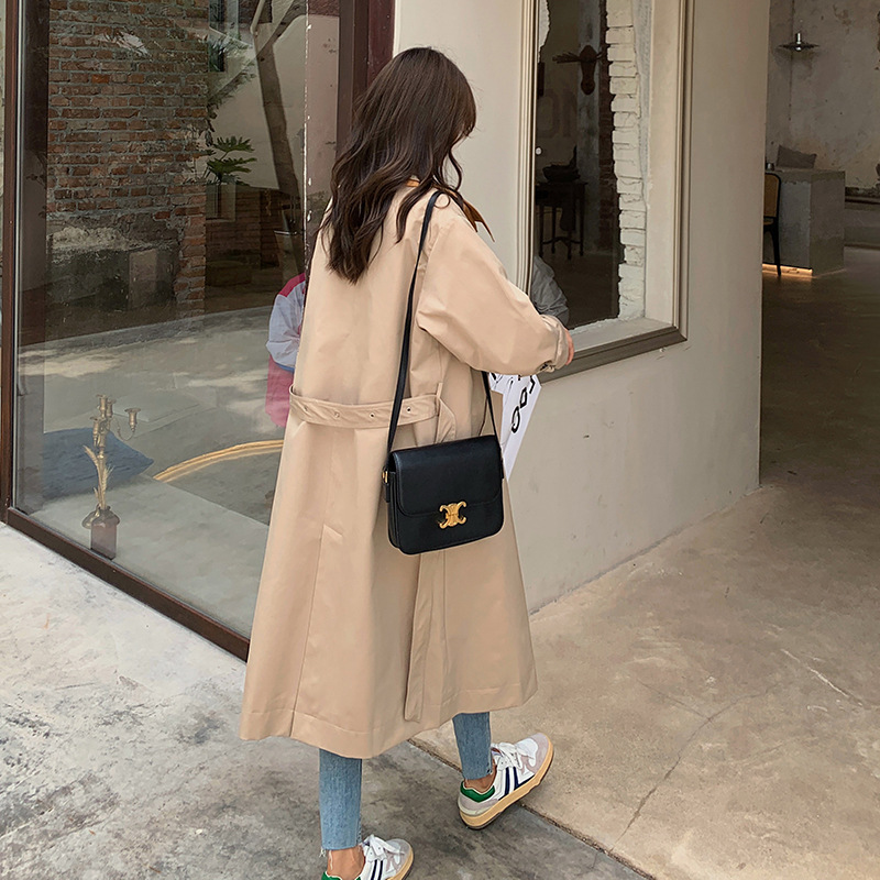 Mid-length Loose-fitting British Style Lace-up Coat Jacket