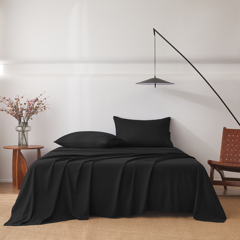 2000TC 4PCS Bed Sheet Set Single   Flat Fitted Pillowcases---Black-King