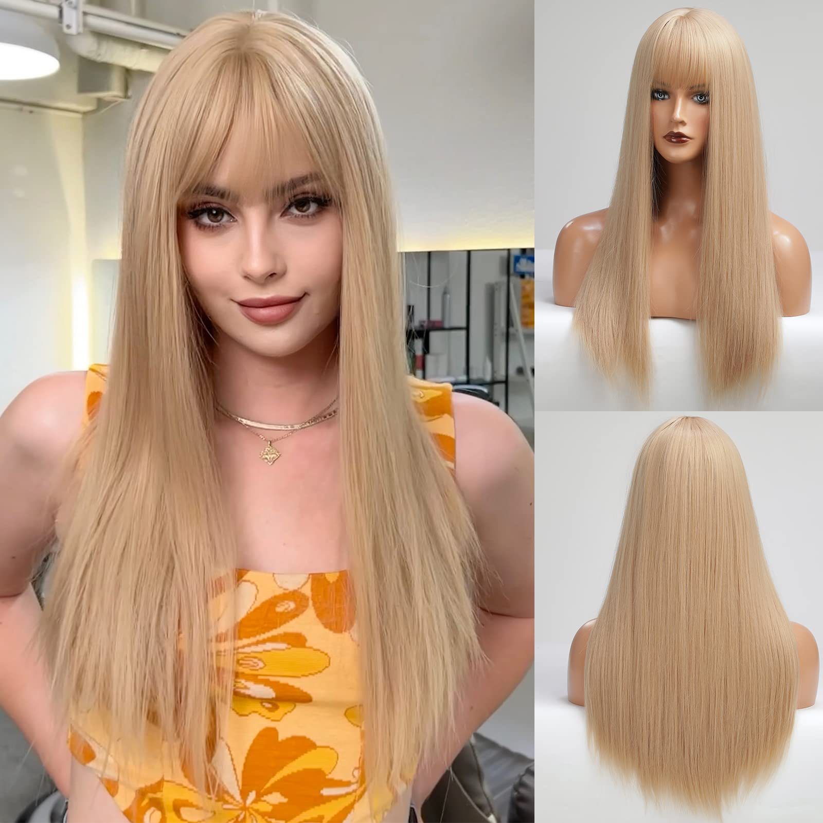 Title 3, Qi Bangs Yellow Gradient Long Straight Hair