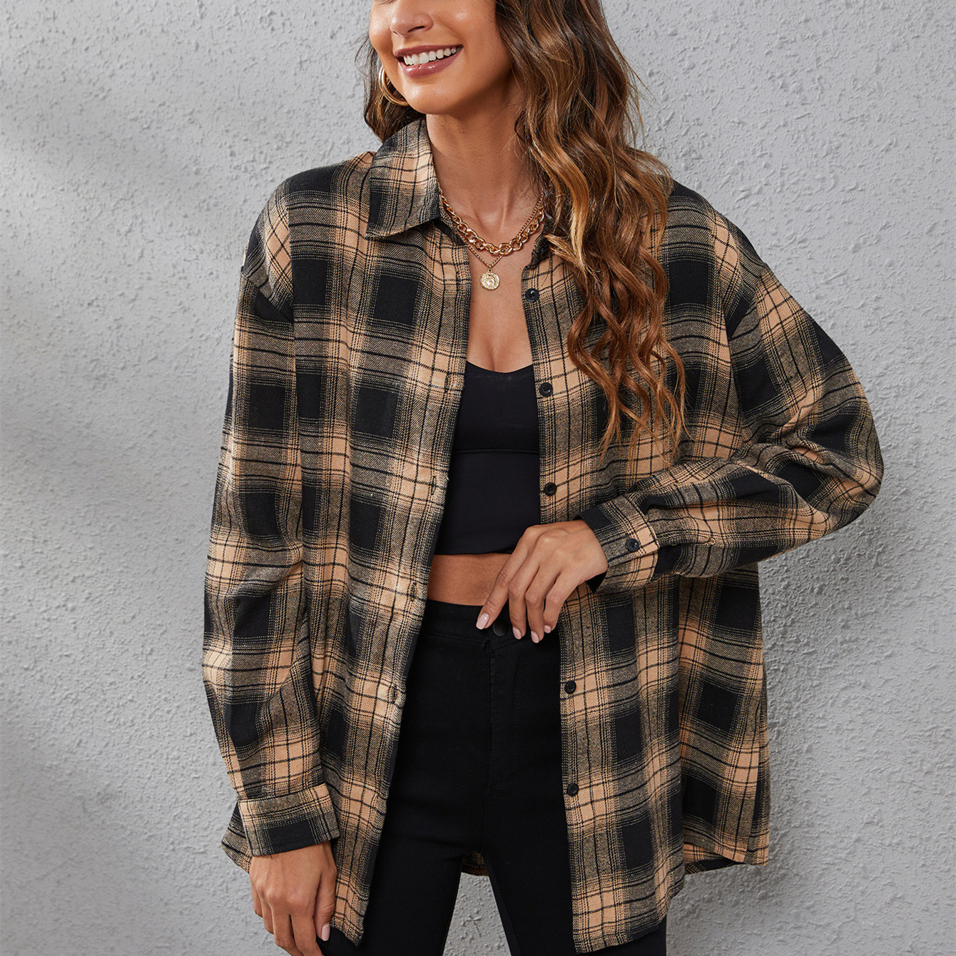 Women's Casual Jacket Long Sleeve Plaid Shirt