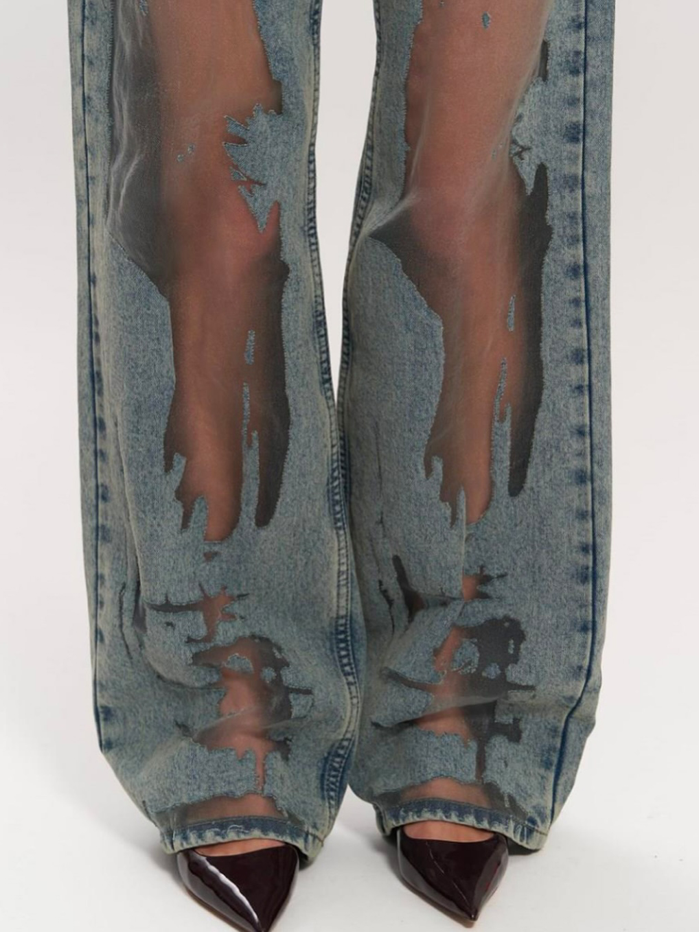 Vintage Straight-leg Hollow Textured Jeans