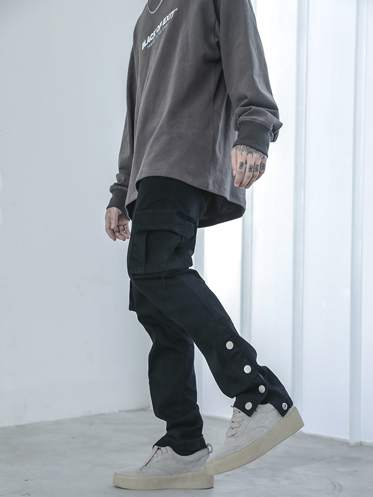 Black Slim-breasted Denim With Split Feet