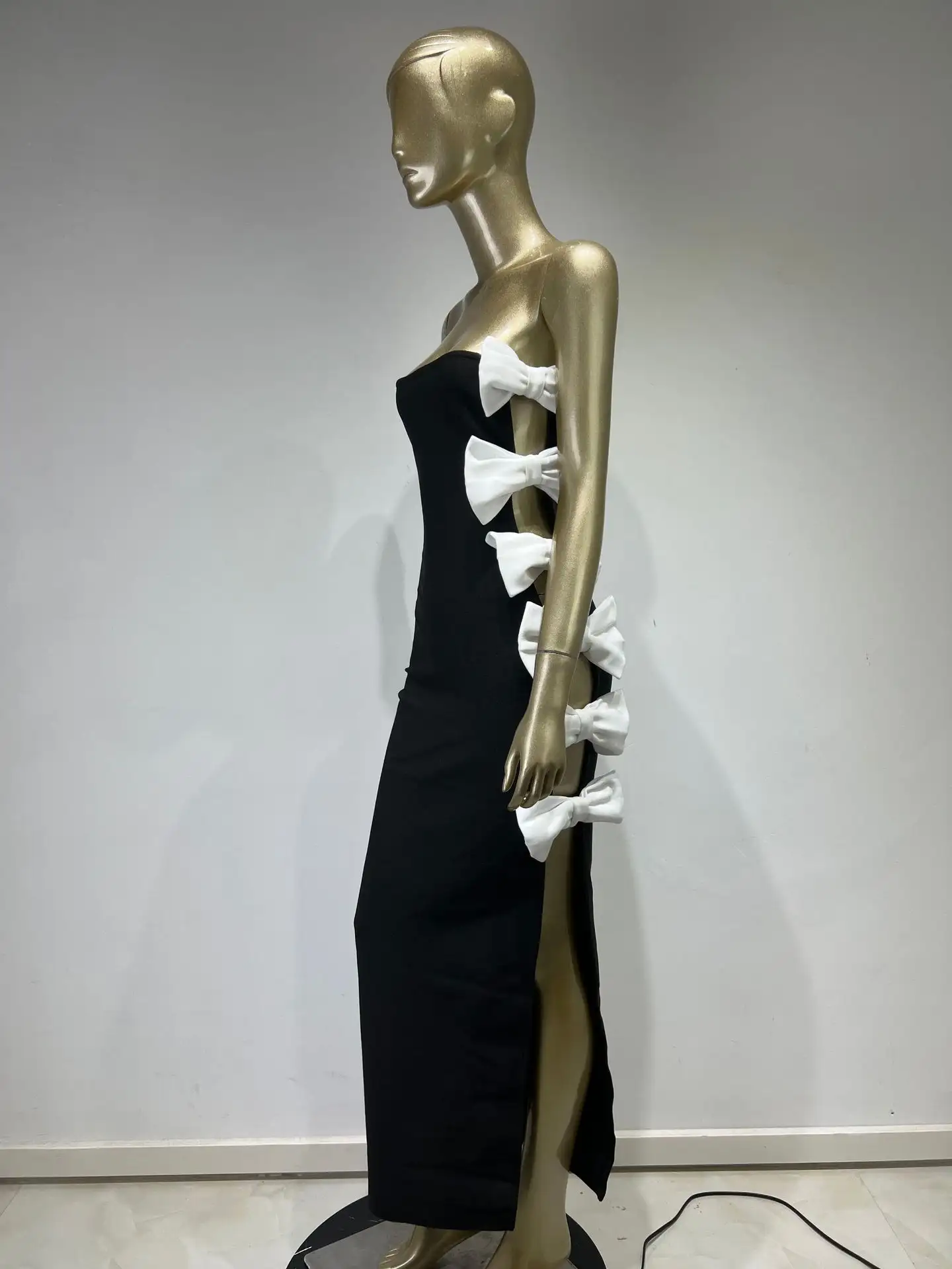 Women's Bandage Dress Black Tube Top White Bow