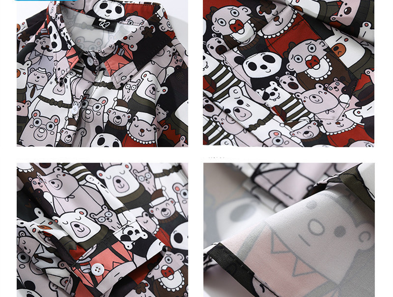 Women's Loose Panda Print Long Sleeve Shirt