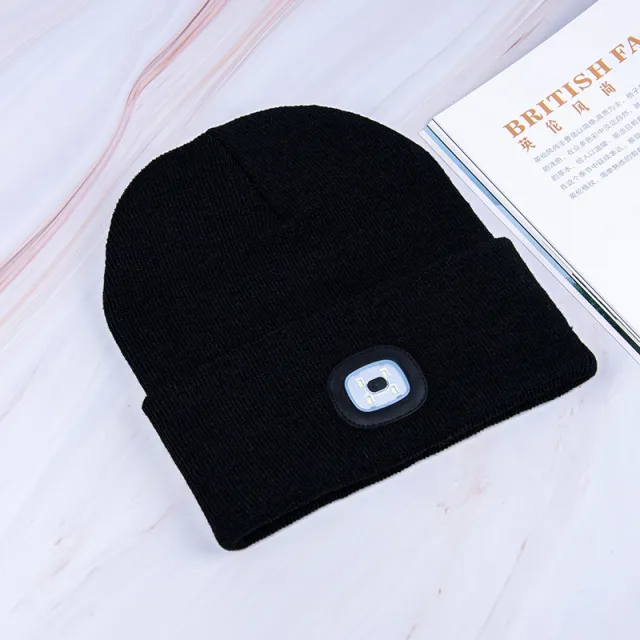 Rechargeable Model Outdoor Sports Dual Light Model LED Light Knitted Hat Black - Shop at LoveMi