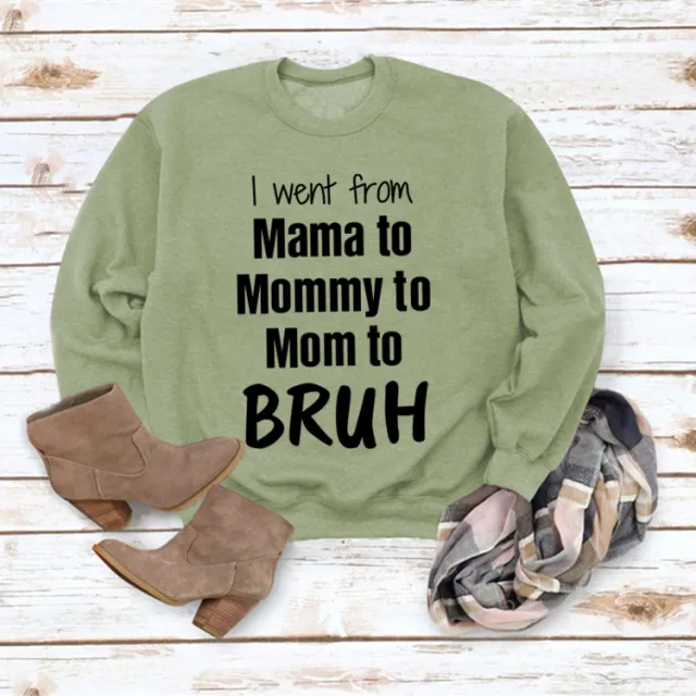 I Went From Mama To Round Neck Loose Sweater Olive - Shop at LoveMi