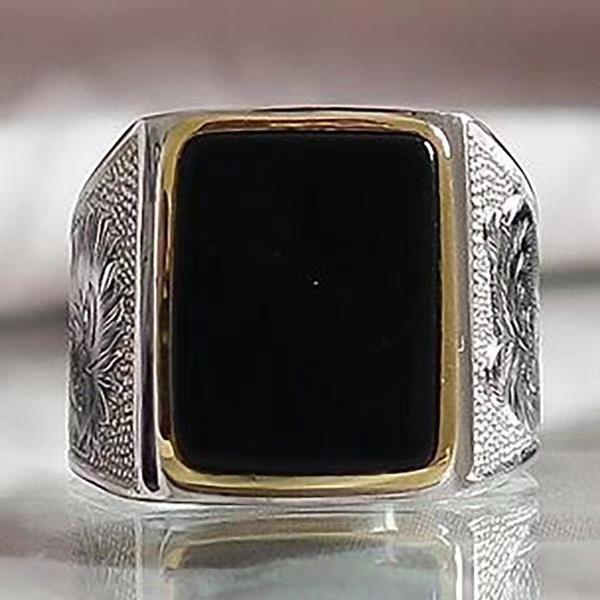 Square Personality Black Gemstone Men's Ring