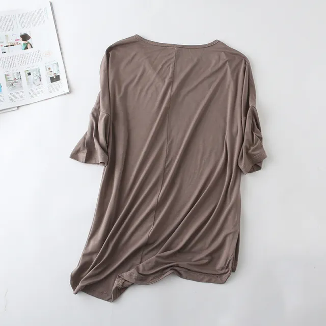 Women's Modal Bat Sleeve Mid sleeve T shirt Khaki - Shop at LoveMi