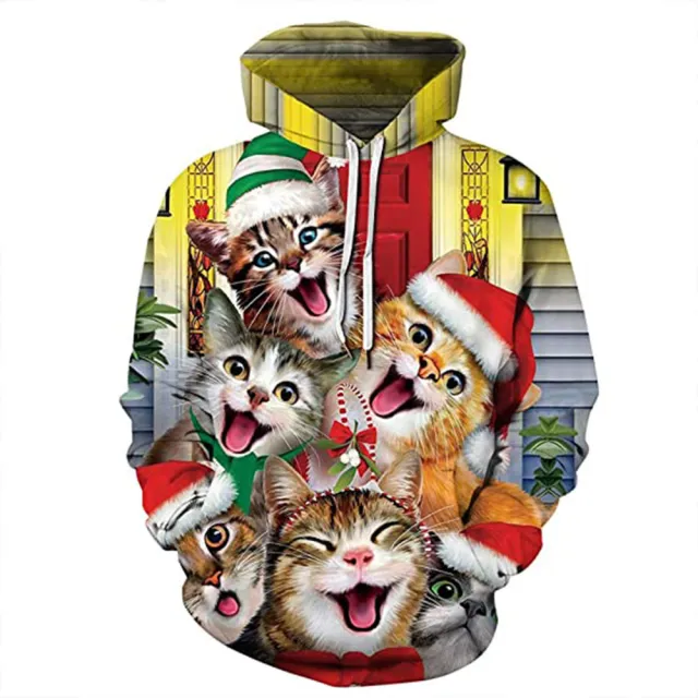 Christmas Print Long Sleeve Polyester Hoodie 7 Style Xl - Shop at LoveMi