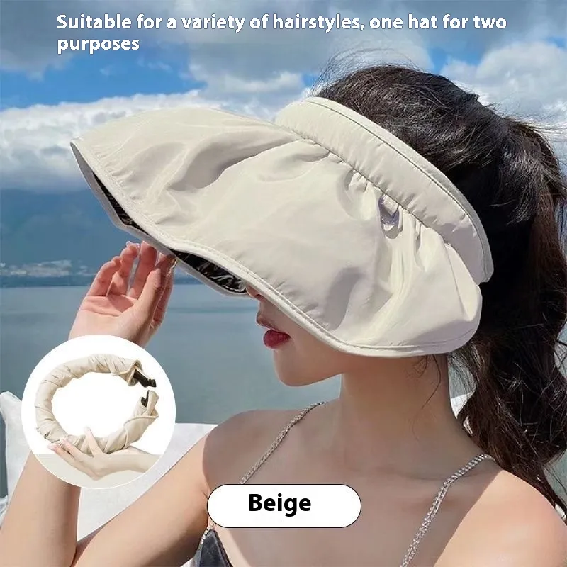 Summer Shell Hat FPF50 Empty-top Hat Women's Cycling Sun Protection UV Face Covering Sunhat Outdoor - Beige
