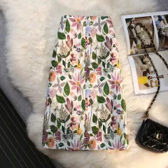 High Waist Mid Length One Step Floral Hip Skirt - Midi Skirt - View 1