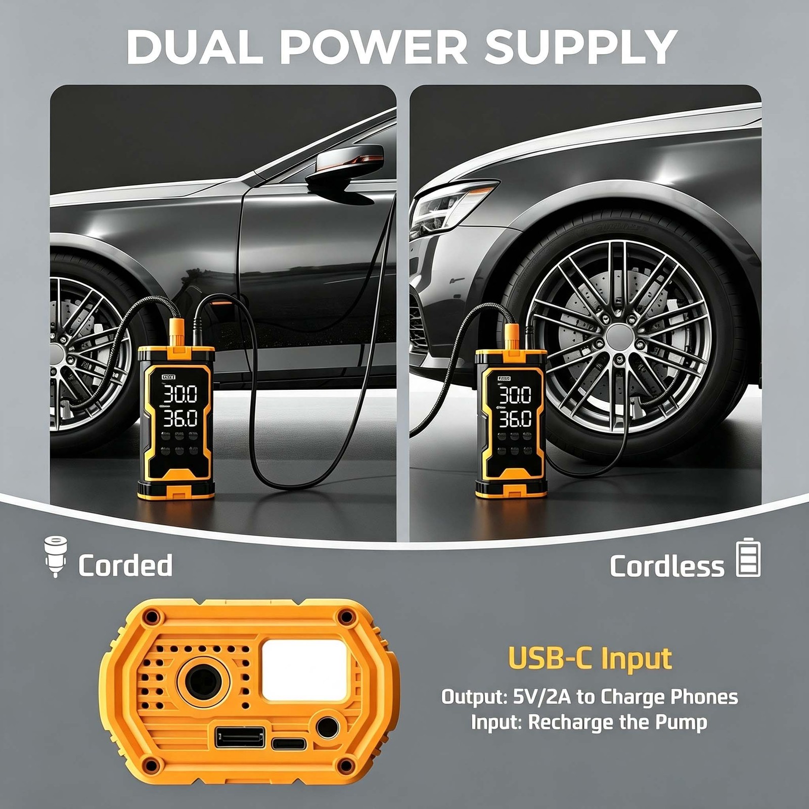 Car Tyre Inflator Cordless Digital USB Rechargeable Tire Air Compressor Pump 12V — image 8
