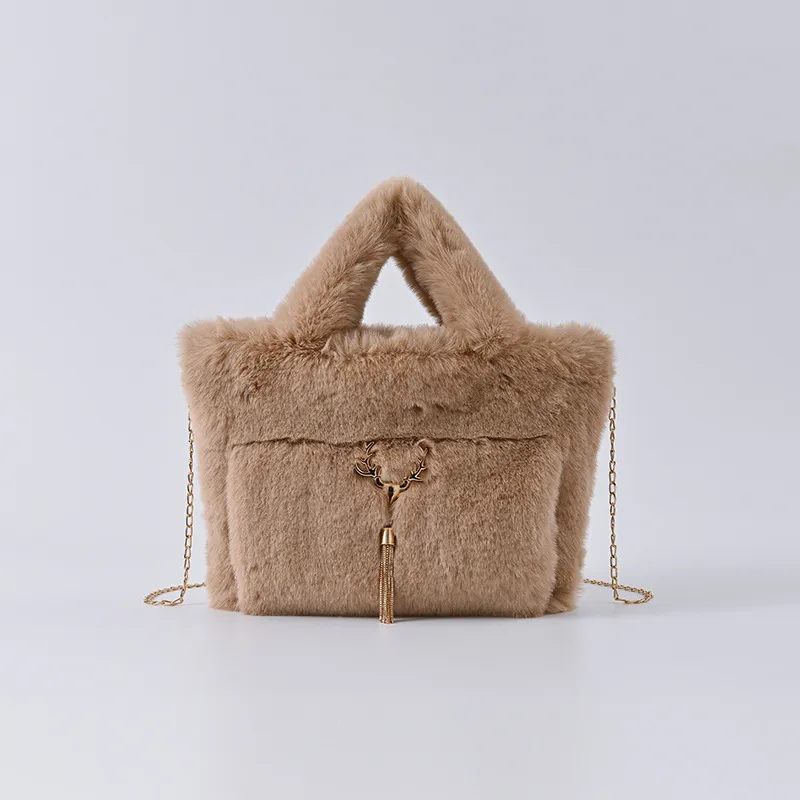 Women's Handbag Plush One Shoulder Bag Crossbody - Khaki