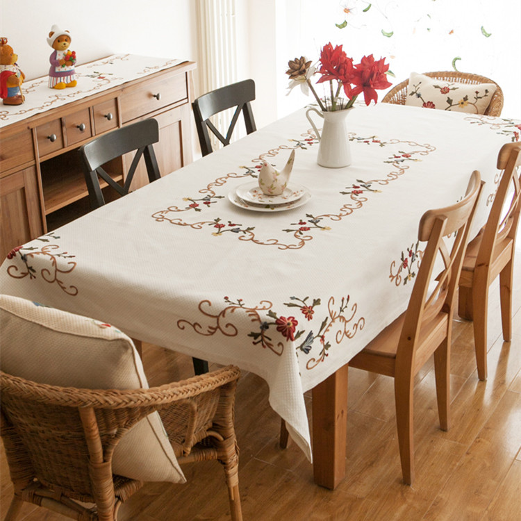 Rustic Cotton And Linen Tablecloth American Country Embroidery — image 1