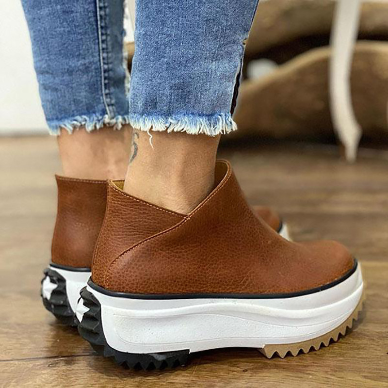 Women's Ankle Boots Platform Round Toe Non-slip Thick Soled Side Zipper Warm Shoes For Autumn And Winter