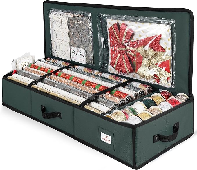 Wrapping Paper Storage Bag Organizer With Interior Pockets, Holds Up To 22 Rolls Of 40 Inch Paper, Tear Resistant Gift Wrap Storage