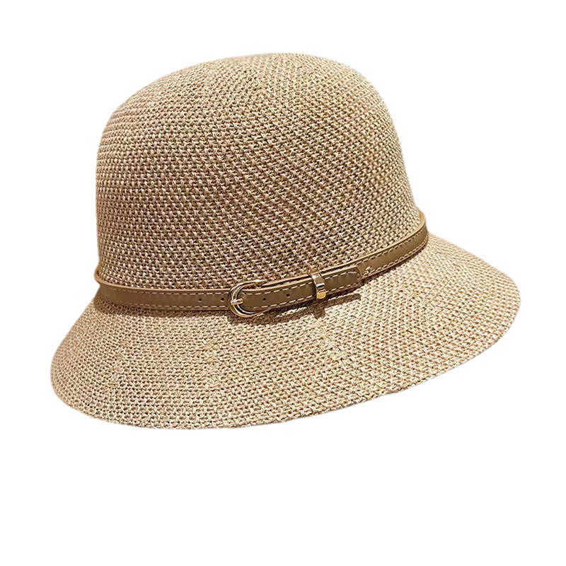 Western Style Leather Buckle Bucket Hat Foldable