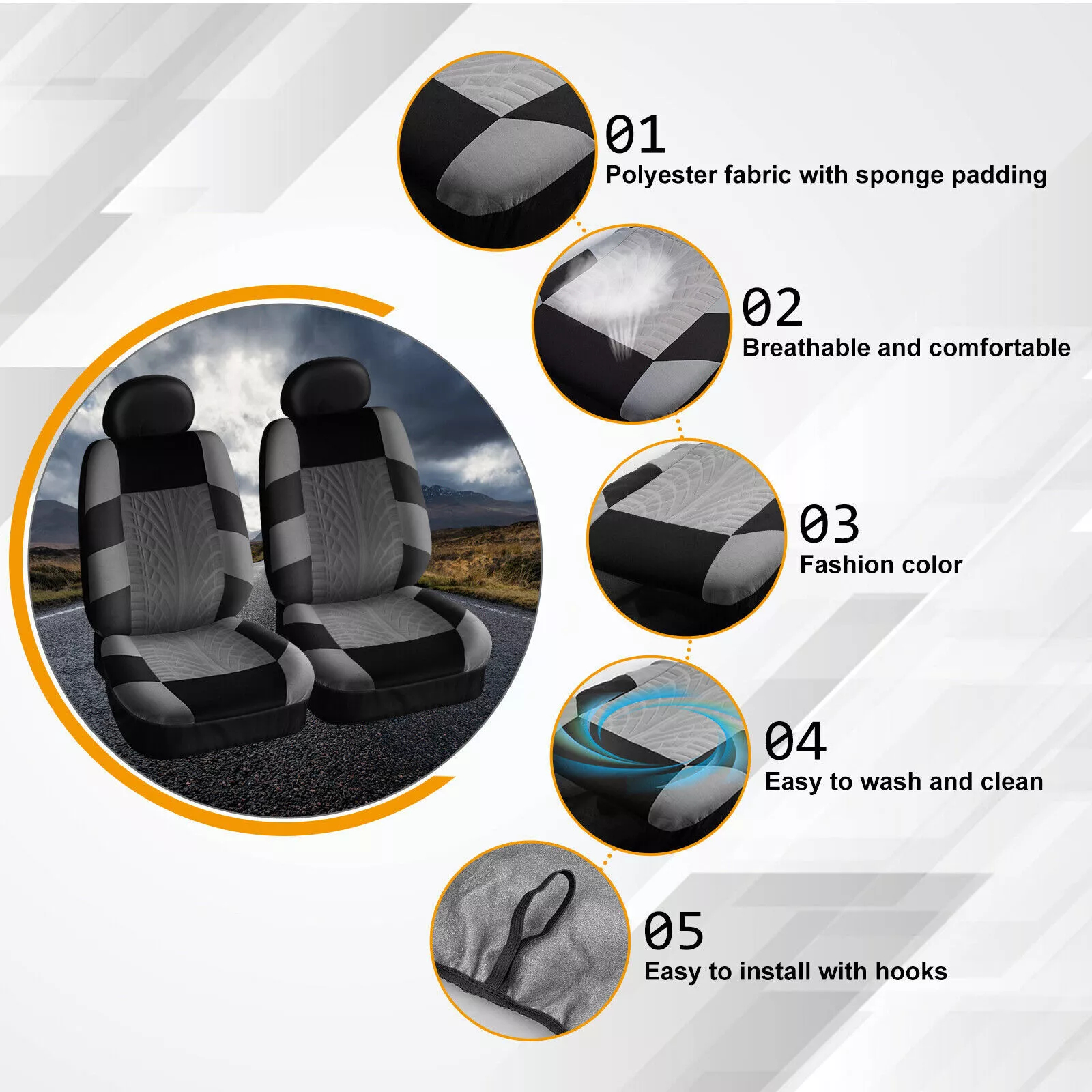 Trax 9pc Full Set Racing Car Fabric Seat Covers Protectors