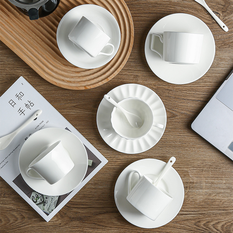 Coffee Cup And Saucer Simple White European Style Bone China
