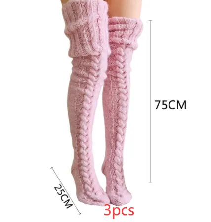 Knitted socks over the knee lengthened stockings Pink - Shop at LoveMi