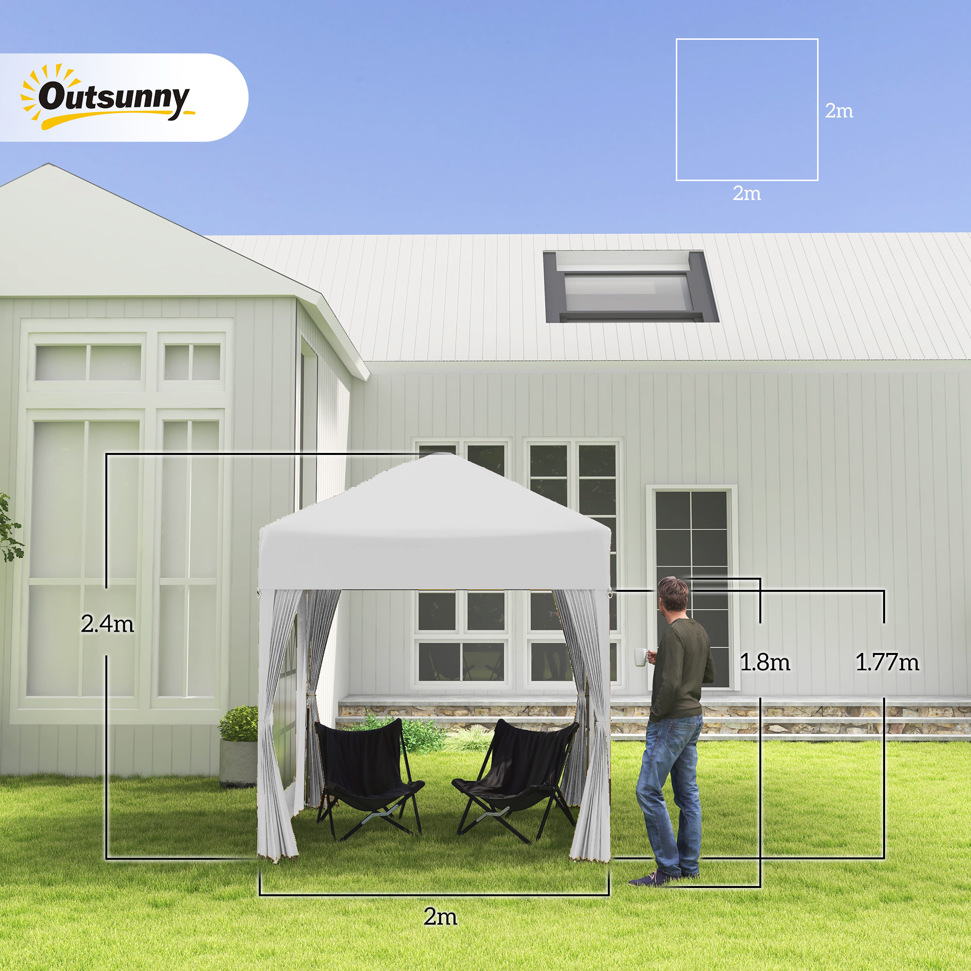 Folding Pavilion Canopy, Size 2 X 2 Meters - White — image 5