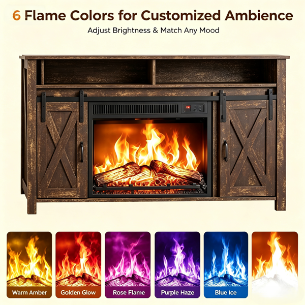 Rotten Wood Finish Fireplace Tv Stand, 147.5X39X76Cm, Embossed Particle, picture 4 of 4