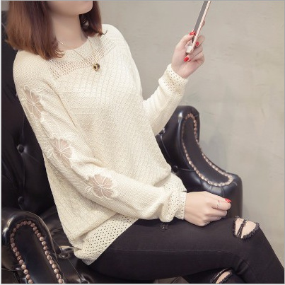 Round Neck Patchwork Elegant Plain Long Sleeve Knit Pullover