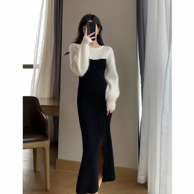 Fashionable Temperament Black Knitted Dress For Women Black - Shop at LoveMi