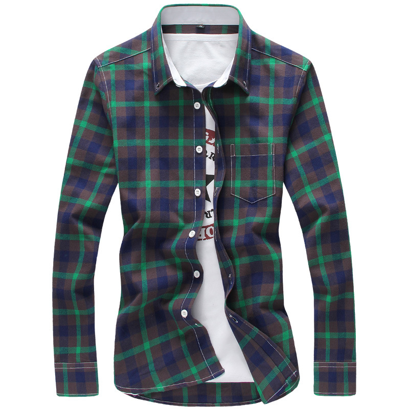 Title 5, Camisa xadrez fashion slim de manga longa com l...