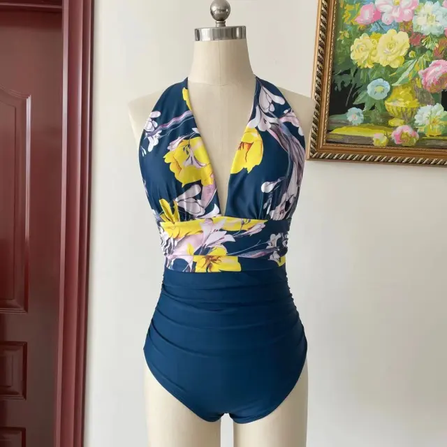 Sexy Printed One Piece Swimsuit Blue - Shop at LoveMi