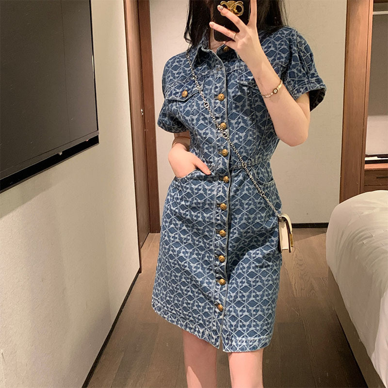 Denim Polo-Collar A-Line Dress, picture 4 of 5