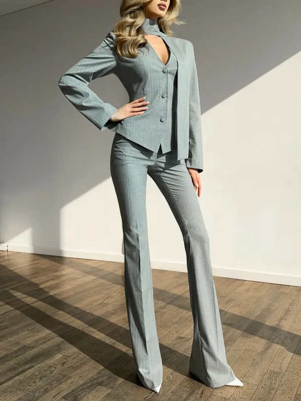 Striped V neck Top & High waisted Pants Set Striped - Shop at LoveMi