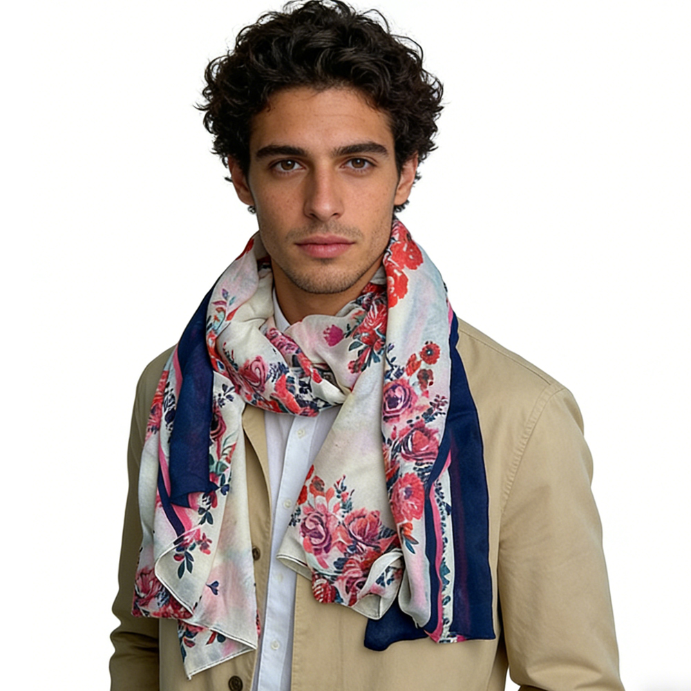 2pcs Extra Long Chic Floral Lightweight And Stylish Wrap Scarf ,Luxe Look For Evening Wear,Scarf,vacation,daily Life,evening Party,Office Appropriate Subtlety For Women Men - Men's Clothing