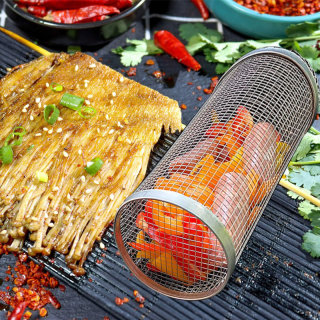 Rolling BBQ Grill Basket — 30 cm, steel mesh